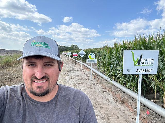 Participating in a corn plot helps Ethan Zoerb see what's performing on his own farm. The Nebraska farmer hosts a local plot tour next week. (Photo courtesy of Ethan Zoerb)