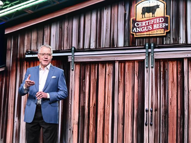CattleFax CEO Randy Blach discusses beef demand and markets during the Certified Angus Beef Annual Conference in Austin, Texas, recently. (DTN/Progressive Farmer photo by Jennifer Carrico)
