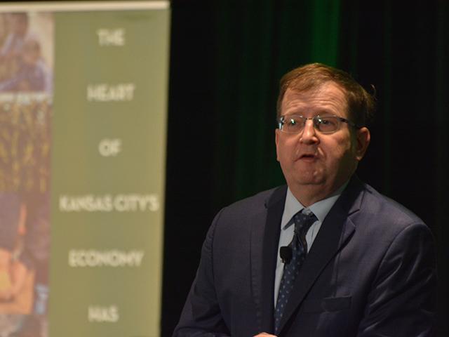 USDA Chief Economist Seth Meyer speaking at a conference in Kansas City back in September. Meyer, who has led USDA's economics team since 2021, will leave the post at the end of the year to take over the University of Missouri's Food and Agricultural Policy Research Institute. (DTN file photo by Chris Clayton)